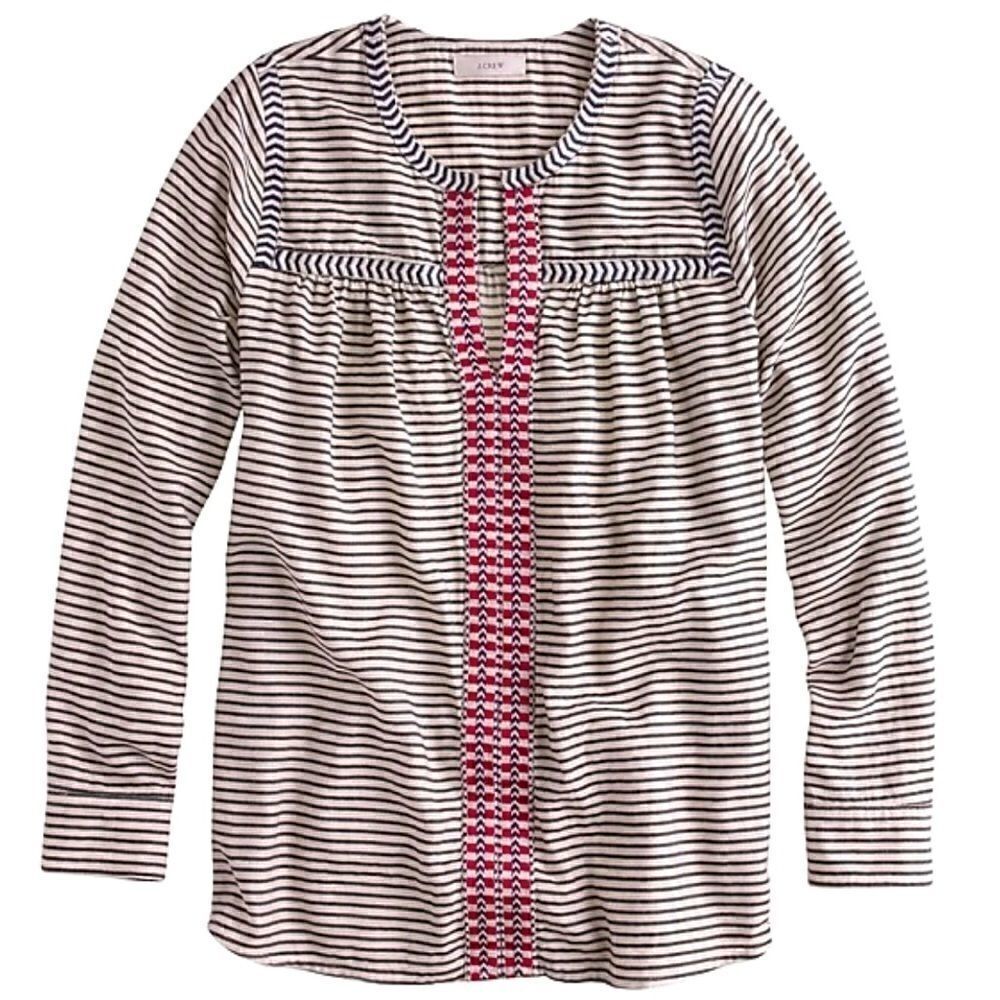 J. CREW EMBROIDERED ALPINE FOLK POPOVER  IN STRIPE